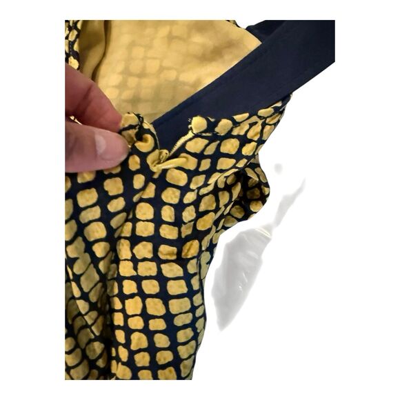 Hanii Y women’s Silk Dress Geometric print  Asymmetric Golden/navy Blue Sz 40 - Picture 7 of 9